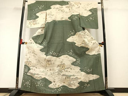 平和屋着物●染織の名門　しょうざん　生紬　訪問着　風景人物文　正絹　逸品　AABL8733fy