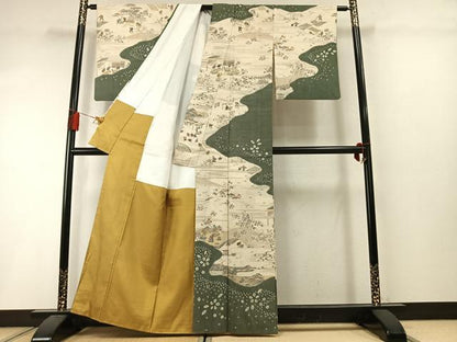 平和屋着物●染織の名門　しょうざん　生紬　訪問着　風景人物文　正絹　逸品　AABL8733fy