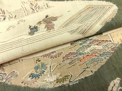 平和屋着物●染織の名門　しょうざん　生紬　訪問着　風景人物文　正絹　逸品　AABL8733fy