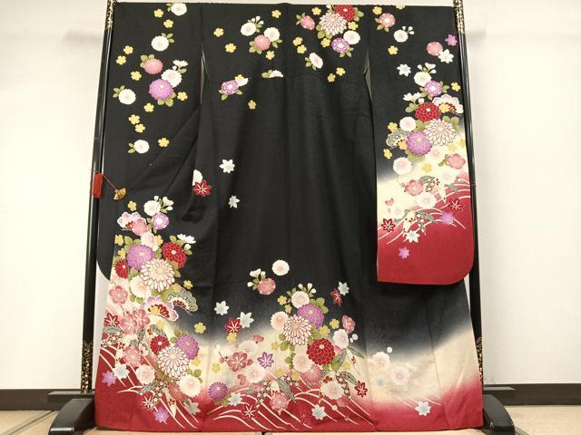 平和屋着物●豪華振袖　駒刺繍　松竹梅　暈し染め　金彩　正絹　逸品　AABL8734fy