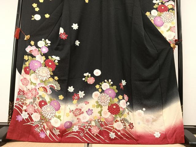平和屋着物●豪華振袖　駒刺繍　松竹梅　暈し染め　金彩　正絹　逸品　AABL8734fy