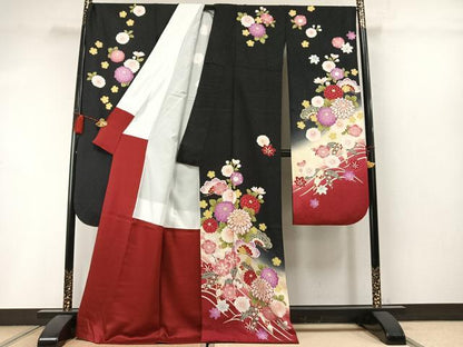 平和屋着物●豪華振袖　駒刺繍　松竹梅　暈し染め　金彩　正絹　逸品　AABL8734fy