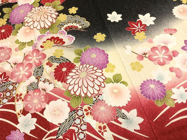 平和屋着物●豪華振袖　駒刺繍　松竹梅　暈し染め　金彩　正絹　逸品　AABL8734fy