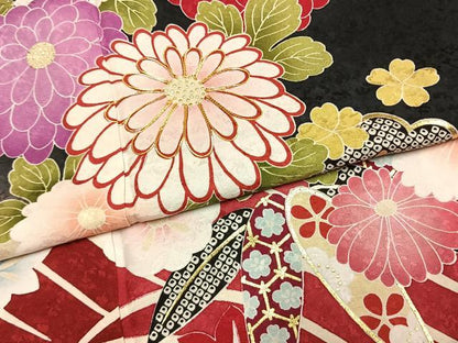 平和屋着物●豪華振袖　駒刺繍　松竹梅　暈し染め　金彩　正絹　逸品　AABL8734fy