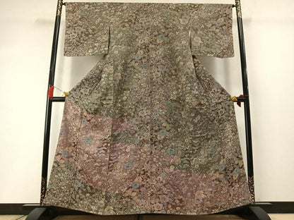 平和屋着物●山岡古都・古都染人 染織美術品 薬墨染 天目織 お召 訪問着 草花文 暈し染め ますいわ屋扱い 正絹 逸品 未使用 AABL8737fy