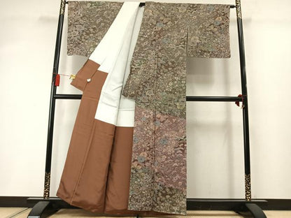 平和屋着物●山岡古都・古都染人 染織美術品 薬墨染 天目織 お召 訪問着 草花文 暈し染め ますいわ屋扱い 正絹 逸品 未使用 AABL8737fy