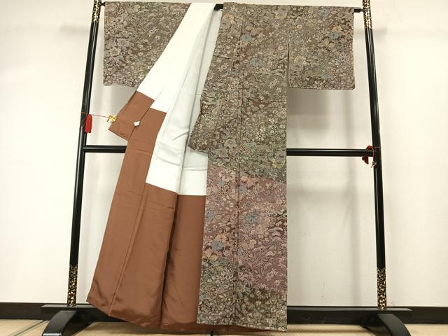 平和屋着物●山岡古都・古都染人 染織美術品 薬墨染 天目織 お召 訪問着 草花文 暈し染め ますいわ屋扱い 正絹 逸品 未使用 AABL8737fy
