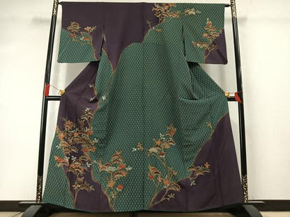 平和屋着物●訪問着　枝松花文　金彩　正絹　逸品　AABL8741fy