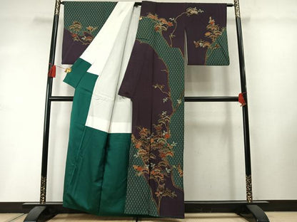 平和屋着物●訪問着　枝松花文　金彩　正絹　逸品　AABL8741fy