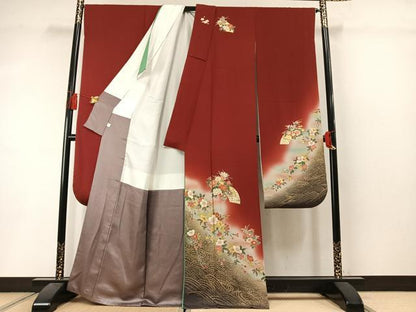 平和屋着物●豪華振袖　地紙花文　暈し染め　金彩　鈴乃屋扱い　正絹　逸品　AABL8743fy