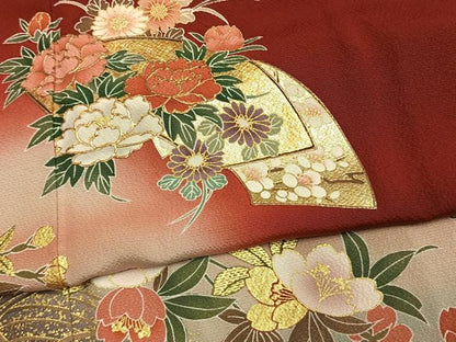 平和屋着物●豪華振袖　地紙花文　暈し染め　金彩　鈴乃屋扱い　正絹　逸品　AABL8743fy