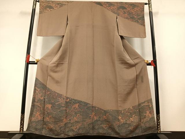 平和屋着物●人間国宝 初代六谷梅軒の息子 二代目 六谷梅軒(六谷博臣)江戸小紋 訪問着 孔雀花文 鬼しぼ縮緬 正絹 逸品 未使用 AABL8744fy