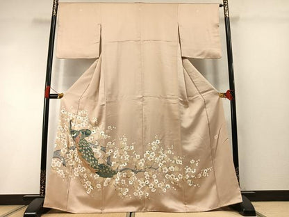 平和屋着物●豪華色留袖　作家物　刺繍　孔雀枝梅文　金糸　正絹　逸品　AABL8745fy
