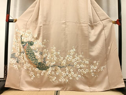 平和屋着物●豪華色留袖　作家物　刺繍　孔雀枝梅文　金糸　正絹　逸品　AABL8745fy
