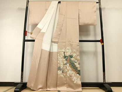平和屋着物●豪華色留袖　作家物　刺繍　孔雀枝梅文　金糸　正絹　逸品　AABL8745fy