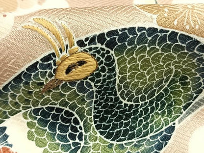 平和屋着物●豪華色留袖　作家物　刺繍　孔雀枝梅文　金糸　正絹　逸品　AABL8745fy