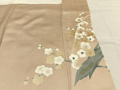 平和屋着物●豪華色留袖　作家物　刺繍　孔雀枝梅文　金糸　正絹　逸品　AABL8745fy
