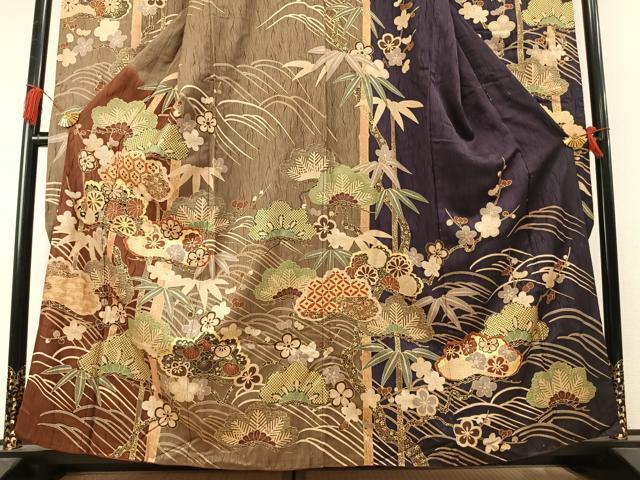 平和屋着物●豪華振袖　駒刺繍　松竹梅　暈し染め　金彩　正絹　逸品　AABL8746fy