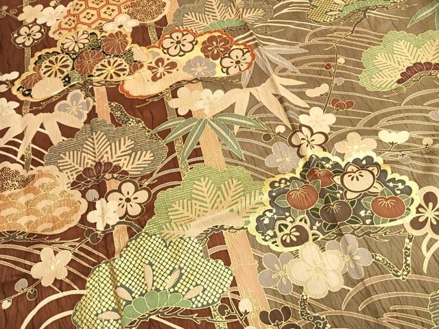 平和屋着物●豪華振袖　駒刺繍　松竹梅　暈し染め　金彩　正絹　逸品　AABL8746fy