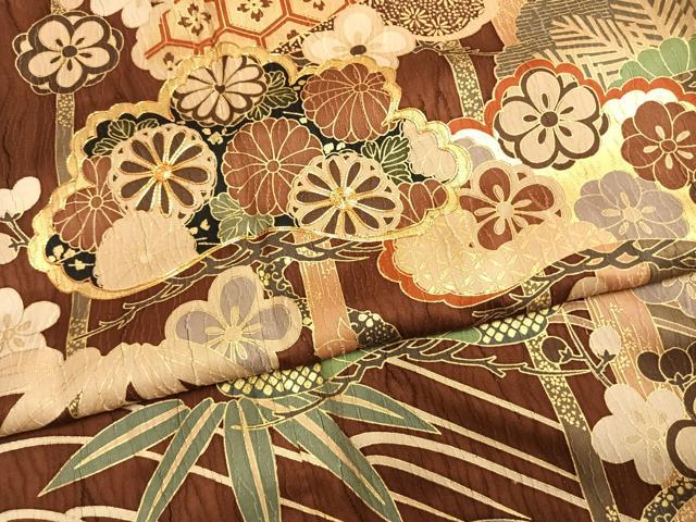 平和屋着物●豪華振袖　駒刺繍　松竹梅　暈し染め　金彩　正絹　逸品　AABL8746fy
