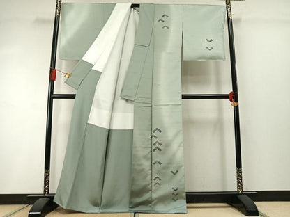 平和屋着物●訪問着　紬地　幾何学文様　正絹　逸品　AABL8748fy