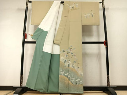 平和屋着物●訪問着　草花文　暈し染め　金銀彩　正絹　逸品　AABL8754fy