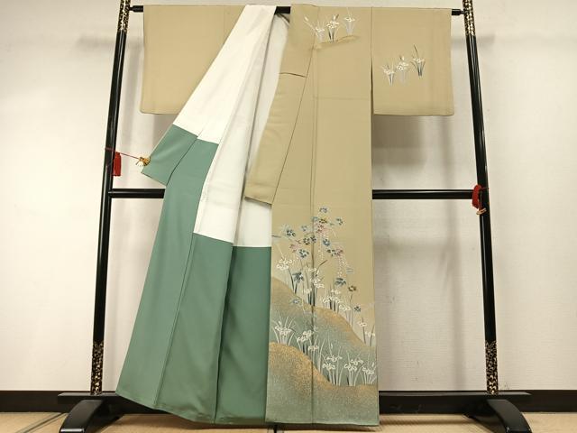 平和屋着物●訪問着　草花文　暈し染め　金銀彩　正絹　逸品　AABL8754fy