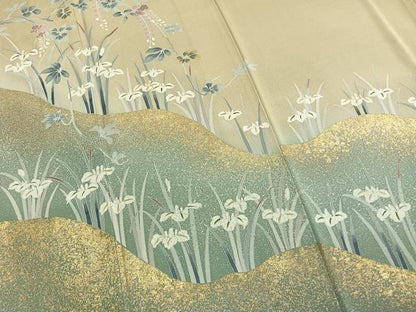 平和屋着物●訪問着　草花文　暈し染め　金銀彩　正絹　逸品　AABL8754fy
