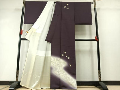 平和屋着物●訪問着　舞葉銀杏楓文　暈し染め　金彩　正絹　逸品　AABL8757fy