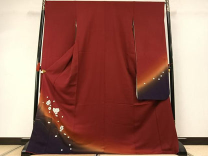 平和屋着物●豪華振袖　総刺繍　舞梅文　暈し染め　金糸　正絹　逸品　AABL8760fy