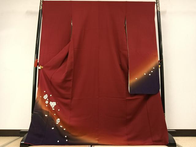 平和屋着物●豪華振袖　総刺繍　舞梅文　暈し染め　金糸　正絹　逸品　AABL8760fy