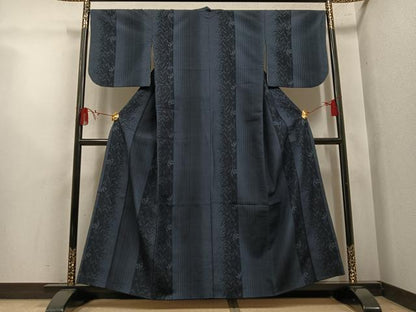 平和屋着物●本塩沢　草花間道　正絹　逸品　AABL8766ph