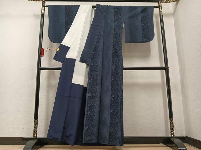 平和屋着物●本塩沢　草花間道　正絹　逸品　AABL8766ph