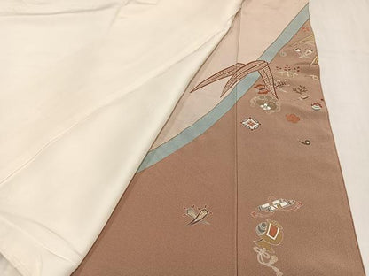 平和屋着物●豪華色留袖　作家物　駒刺繍　笹宝尽くし　金彩　正絹　逸品　AABL8767ph