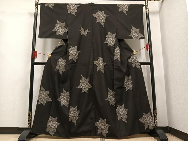 平和屋着物●本場大島紬　地空き　割込み絣　舞花文　正絹　逸品　AABL8774ph