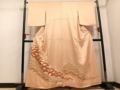 平和屋着物●豪華色留袖　刺繍　松　金彩　正絹　逸品　AABL8786ph