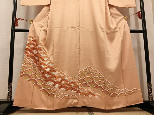 平和屋着物●豪華色留袖　刺繍　松　金彩　正絹　逸品　AABL8786ph