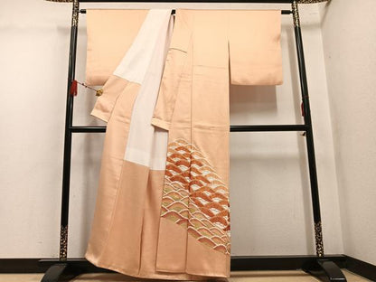 平和屋着物●豪華色留袖　刺繍　松　金彩　正絹　逸品　AABL8786ph