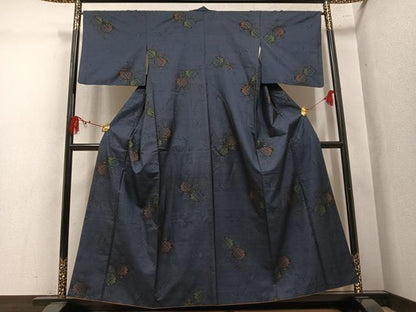 平和屋着物●本場大島紬　9マルキ　幾何学文様　正絹　逸品　AABL8791ph