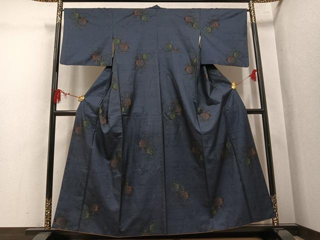 平和屋着物●本場大島紬　9マルキ　幾何学文様　正絹　逸品　AABL8791ph