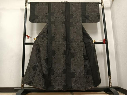 平和屋着物●本場大島紬　7マルキ　地空き　幾何学文様　正絹　逸品　AABL8802ph