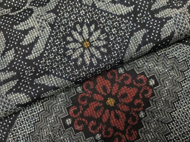 平和屋着物●本場大島紬　割込み絣　草花文　正絹　逸品　AABL8806ph