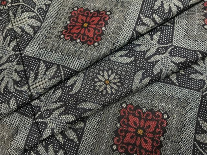 平和屋着物●本場大島紬　割込み絣　草花文　正絹　逸品　AABL8806ph