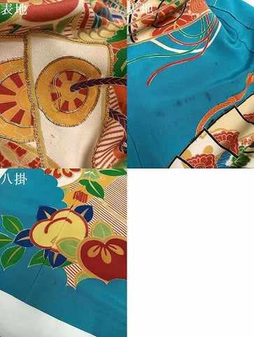 平和屋本店●アンティーク　大正ロマン　振袖　駒刺繍　檜扇花文　金彩　正絹　逸品　AABL8820ph