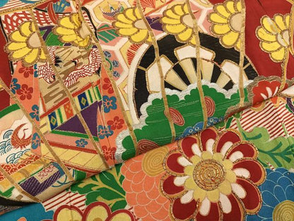 平和屋本店●アンティーク　大正ロマン　振袖　駒刺繍　檜扇花文　金彩　正絹　逸品　AABL8820ph