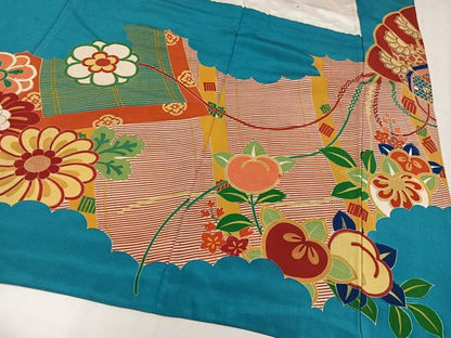 平和屋本店●アンティーク　大正ロマン　振袖　駒刺繍　檜扇花文　金彩　正絹　逸品　AABL8820ph