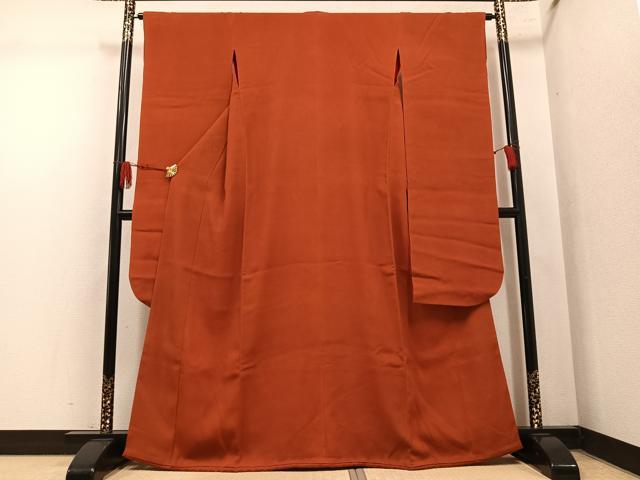 平和屋本店●アンティーク　大正ロマン　振袖　色無地　赤丹色　正絹　逸品　AABL8823ph