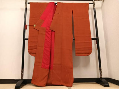 平和屋本店●アンティーク　大正ロマン　振袖　色無地　赤丹色　正絹　逸品　AABL8823ph