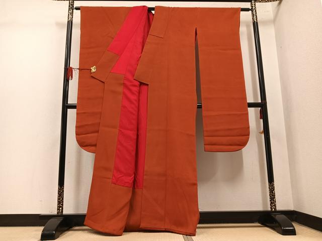 平和屋本店●アンティーク　大正ロマン　振袖　色無地　赤丹色　正絹　逸品　AABL8823ph