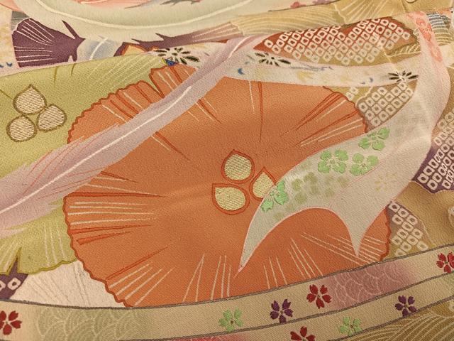 平和屋本店●アンティーク　大正ロマン　振袖　刺繍　鳳凰花文　暈し染め　黒地　金彩　正絹　逸品　AABL8824ph